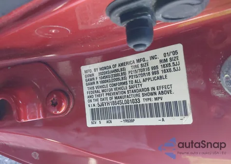 2005 Honda Element Ex from USA, damaged, VIN 5J6YH18645L001033